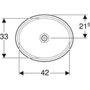 Geberit VariForm oval tezgah altı lavabo: B1=42cm, T=42cm, Batarya deliği=Yok, Taşma deliği=Yok, Beyaz