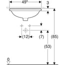 Geberit VariForm oval tezgah altı lavabo: B1=42cm, T=42cm, Batarya deliği=Yok, Taşma deliği=Yok, Beyaz