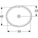 Geberit VariForm oval tezgah altı lavabo: B1=50cm, T=46cm, Batarya deliği=Yok, Taşma deliği=Görünür, Beyaz