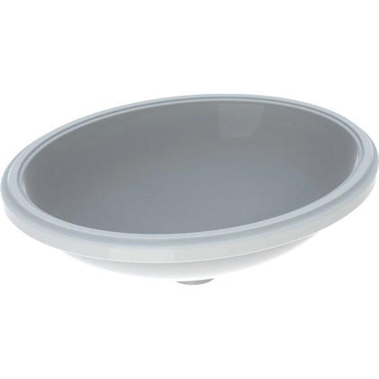 Geberit VariForm oval tezgah altı lavabo: B1=50cm, T=46cm, Batarya deliği=Yok, Taşma deliği=Yok, Beyaz