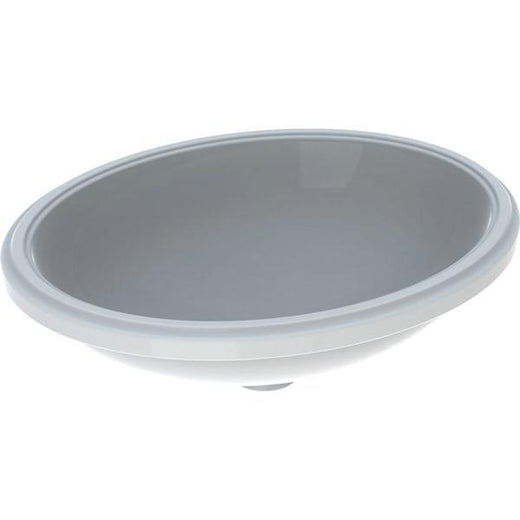 Geberit VariForm oval tezgah altı lavabo: B1=50cm, T=46cm, Batarya deliği=Yok, Taşma deliği=Yok, Beyaz
