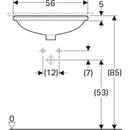 Geberit VariForm oval tezgah altı lavabo: B1=50cm, T=46cm, Batarya deliği=Yok, Taşma deliği=Yok, Beyaz