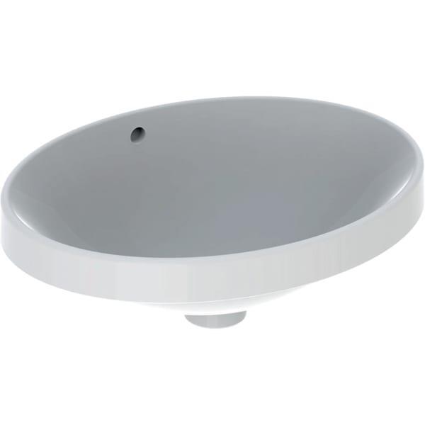 Geberit VariForm oval tezgah üstü lavabo: B=50cm, T=40cm, Batarya deliği=Yok, Taşma deliği=Görünür, Beyaz