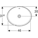 Geberit VariForm oval tezgah üstü lavabo: B=50cm, T=40cm, Batarya deliği=Yok, Taşma deliği=Görünür, Beyaz