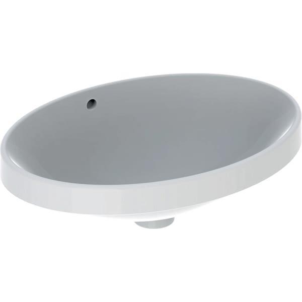 Geberit VariForm oval tezgah üstü lavabo: B=55cm, T=40cm, Batarya deliği=Yok, Taşma deliği=Görünür, Beyaz