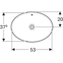 Geberit VariForm oval tezgah üstü lavabo: B=55cm, T=40cm, Batarya deliği=Yok, Taşma deliği=Görünür, Beyaz
