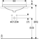 Geberit VariForm tezgah üstü lavabo: B=60cm, T=40cm, Batarya deliği=Yok, Taşma deliği=Görünür, Beyaz