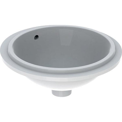 Geberit VariForm yuvarlak tezgah altı lavabo: T=42cm, Batarya deliği=Yok, Taşma deliği=Görünür, Beyaz