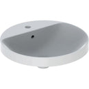 Geberit VariForm yuvarlak tezgah üstü lavabo, batarya banklı: D=48cm, Batarya deliği=Orta, Taşma deliği=Görünür, Beyaz