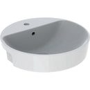 Geberit VariForm yuvarlak yarım tezgah lavabo: D=50cm, Batarya deliği=Orta, Taşma deliği=Görünür, Beyaz