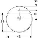 Geberit VariForm yuvarlak yarım tezgah lavabo: D=50cm, Batarya deliği=Orta, Taşma deliği=Görünür, Beyaz