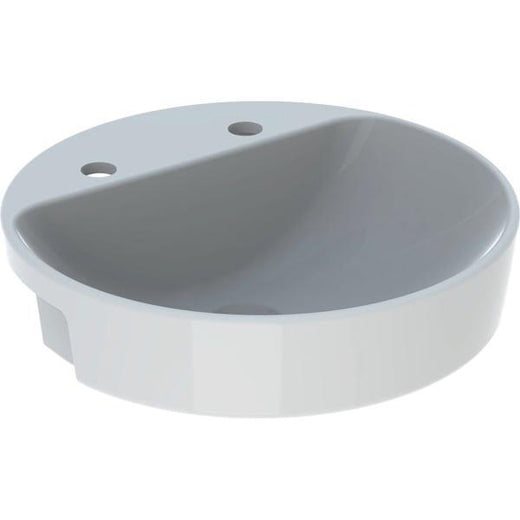 Geberit VariForm yuvarlak yarım tezgah lavabo: D=50cm, Batarya deliği=Sol ve sağ, Taşma deliği=Görünür, Beyaz