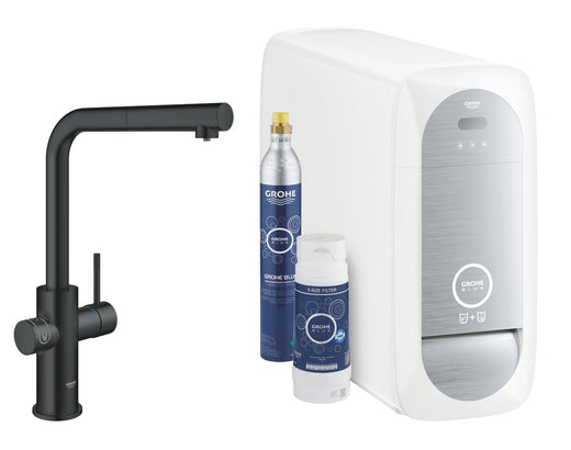 Grohe Blue Home Arıtmalı İçme Suyu ve Soda Yapan Spiralli Eviye Bataryası Seti, Kadife Siyah - 31539KS0