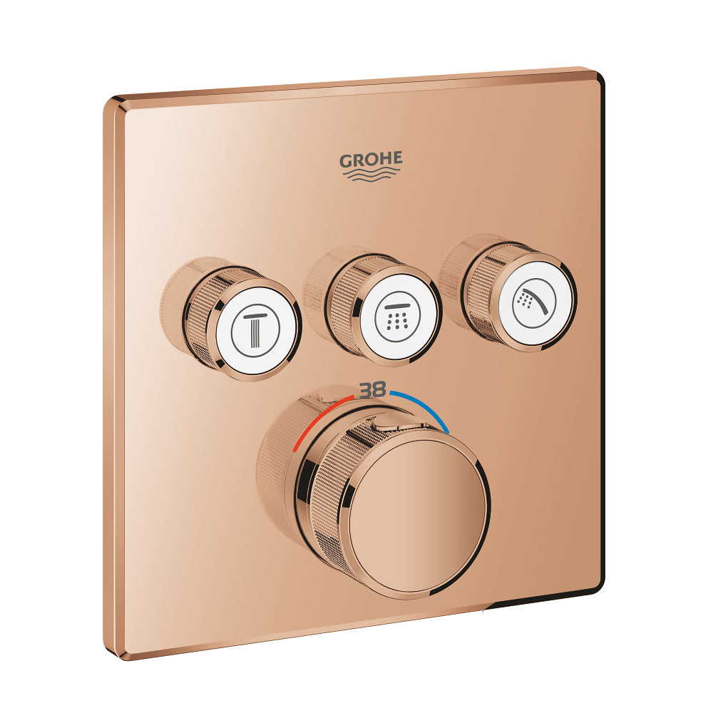 Grohe Grohtherm SmartControl Akış Kontrollü Ankastre Termostatik Banyo Bataryası (3 Yollu, Sıva Üstü Grubu), Bakır - 29126DA0