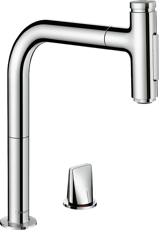 HansGrohe Metris Select M71 2 - Delikli Eviye Bataryası, Çekilebilir El Duşu İle - 73819000