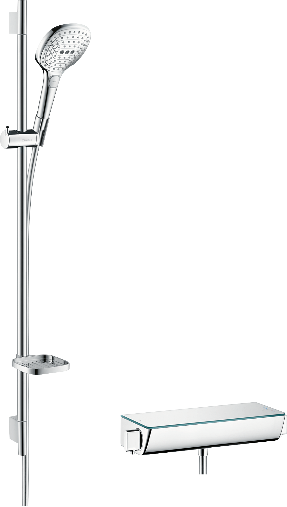 HansGrohe Raindance Select E Aplike Duş Sistemi 120 3Jet, Ecostat Select Termostat Ve 90 Cm Duş Barı İle - 27039400