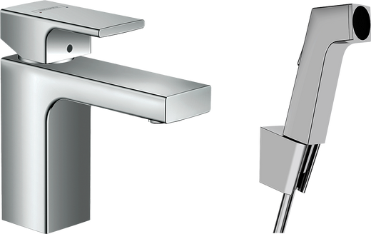 HansGrohe Vernis Shape Tek Kollu Lavabo Bataryası 100 Bidette El Duşu Ve 160 Cm Duş Hortumu İle - 71216000
