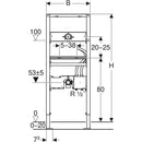Lavabo için Geberit Duofix elemanı, 130 cm, sıva altı fonksiyon kutulu elektronik ankastre batarya: B=50cm, H=130cm, T=7.5cm