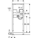 Lavabo için Geberit Duofix lavabo elemanı, 130 cm, sıva altı fonksiyon kutulu elektronik ankastre batarya, abdest için: B=50cm, H=130cm, T=7cm