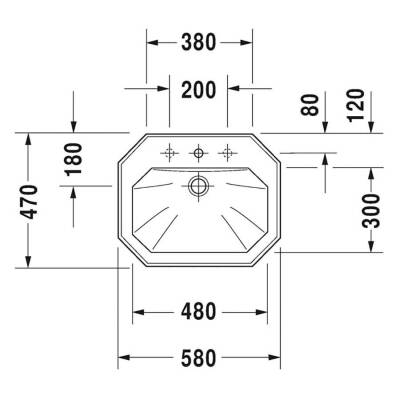 Duravit 1930 Seri Lavabo Üstten Geçme 58 Cm Üç Delikli 0476580030 - 2
