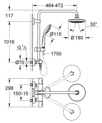 Grohe Euphoria Sistem 180 Duvara Monte Termostatik Bataryalı Duş Sistemi - 27296001 - 2