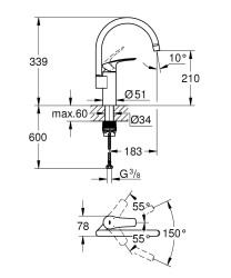 Grohe Eurosmart Tek Kumandalı Eviye Bataryası - 33202003 - 2