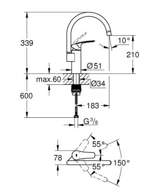 Grohe Eurosmart Tek Kumandalı Eviye Bataryası - 33202003 - 2