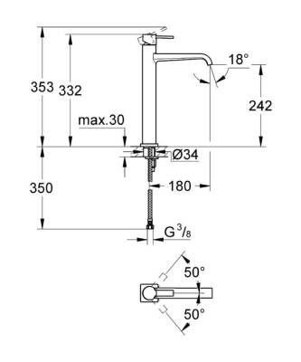 Grohe Allure Tek Kumandalı Lavabo Bataryası Xl-Boyut - 23403000 - 2