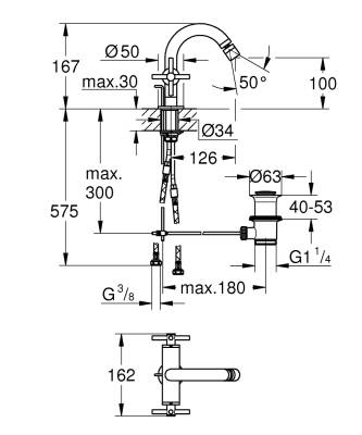 Grohe Atrio Tek Delikli Bide Bataryası 1/2M-Boyut - 24027Al3 - 2