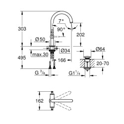 Grohe Atrio Tek Delikli Lavabo Bataryası 1/2″ L-Boyut 21022Dc3 - 2