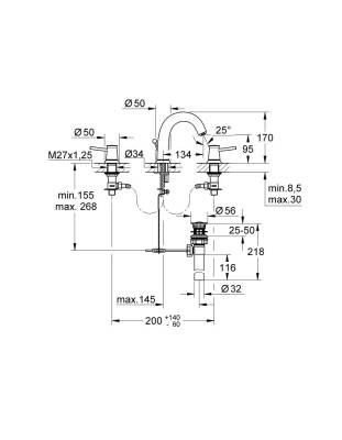 Grohe Bauclassic 3 Delikli Lavabo Bataryası - 20470000 - 2