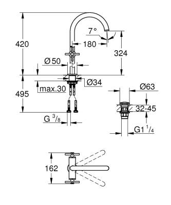 Grohe Atrio Tek Delikli Lavabo Bataryası 1/2