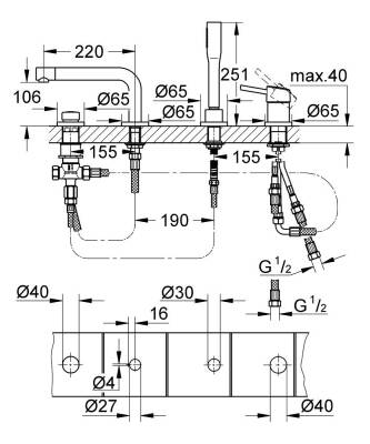 Grohe Concetto Dört Delikli Küvet Bataryası - 19576002 - 2