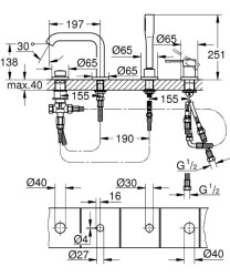 Grohe Essence Dört Delikli Küvet Bataryası - 19578001 - 2