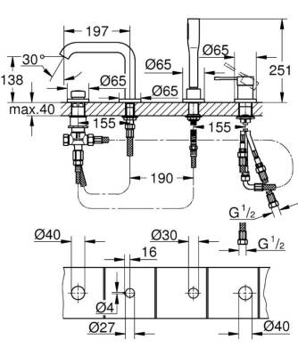 Grohe Essence Dört Delikli Küvet Bataryası - 19578001 - 2