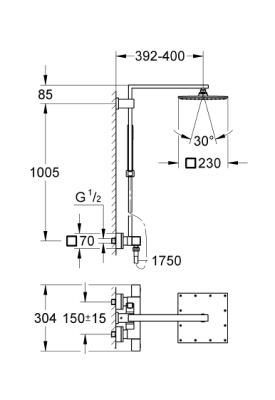 Grohe Euphoria Cube System 230 Duvara Monte Termostatik Bataryalı Duş Sistemi - 26087000 - 2