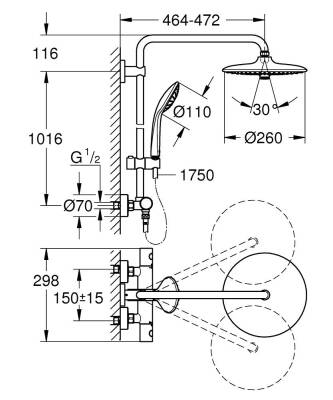 Grohe Euphoria System 260 Duvara Monte Termostatik Bataryalı Duş Sistemi - 27296002 - 2