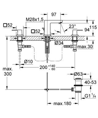 Grohe Eurocube 3 Delikli Lavabo Bataryası 1/2