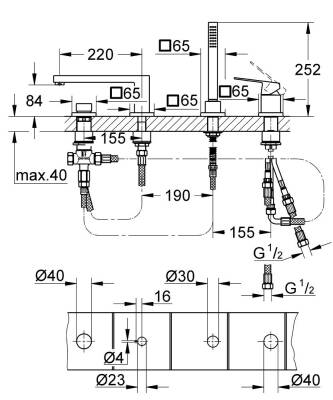 Grohe Eurocube Dört Delikli Küvet Bataryası - 19897001 - 2