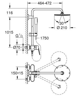 Grohe Euphoria Eurodisc Cosmopolitan System 210 Duvara Monte Tek Kumandalı Bataryalı Duş Sistemi - 23058003 - 2