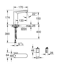 Grohe Eurosmart Cosmopolitan E Fotoselli Lavabo Bataryası, 1/2