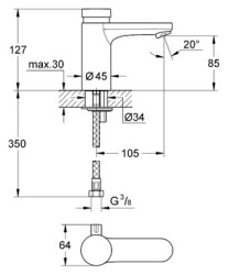 Grohe Eurosmart Cosmopolitan T Çift Su Girişli, Sıcaklık Sınırlayıcılı, Zaman Ayarlı Lavabo Bataryası - 36317000 - 2