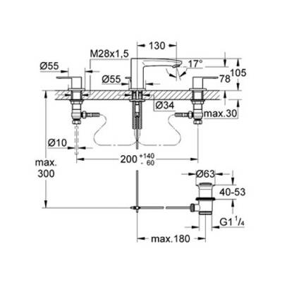 Grohe Eurostyle Cosmopolitan 3 Delikli Lavabo BataryasıS-Boyut - 20208002 - 2