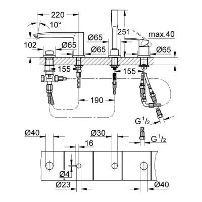 Grohe Eurostyle Cosmopolitan Dört Delikli Küvet Bataryası - 23048003 - 2