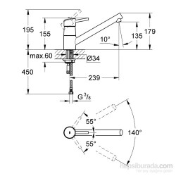 Grohe Concetto Tek Kumandalı Eviye Bataryası - 32659001 - 2