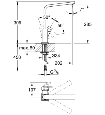 Grohe Eurocube Tek Kumandalı Eviye Bataryası - 31255000 - 2