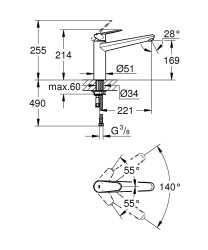 Grohe Eurodisc Cosmopolitan Tek Kumandalı Eviye Bataryası - 33770002 - 2