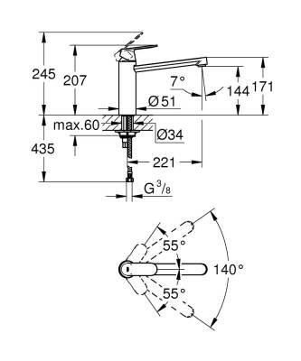 Grohe Eurocosmo Tek Kumandalı Eviye Bataryası - 30193000 - 2