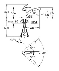 Grohe Eviye Bataryası Spiralli 2 Fonk. Eurosmart Krom - 30305000 - 2