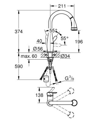 Grohe Parkfield Tek Kumandalı Eviye Bataryası - 30215001 - 2